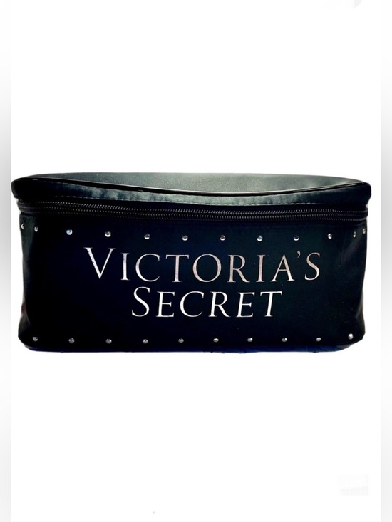 Victoria's Secret Handbags - Victoria's Secret Logo Black Vinyl Silver Rhinestone Bling Cosmetic Bag